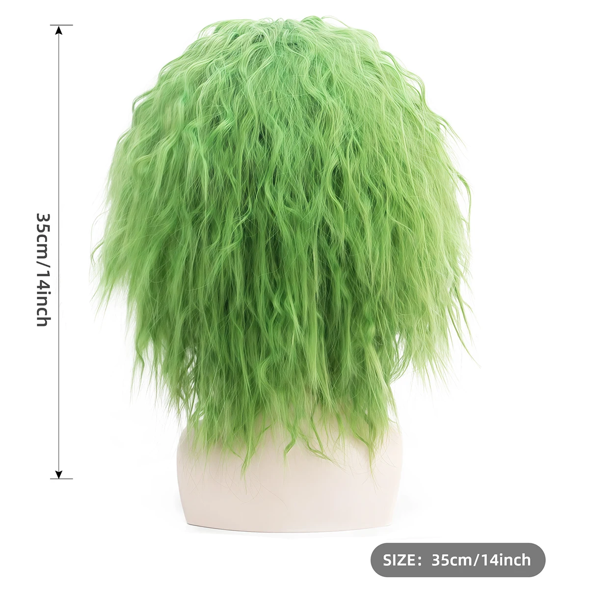 Christmas Green Men's Curly Hair, Medium-Long Men's Short Hair, Anime Eccentric Green Short Wig with Fluffy Fleece Curls Design