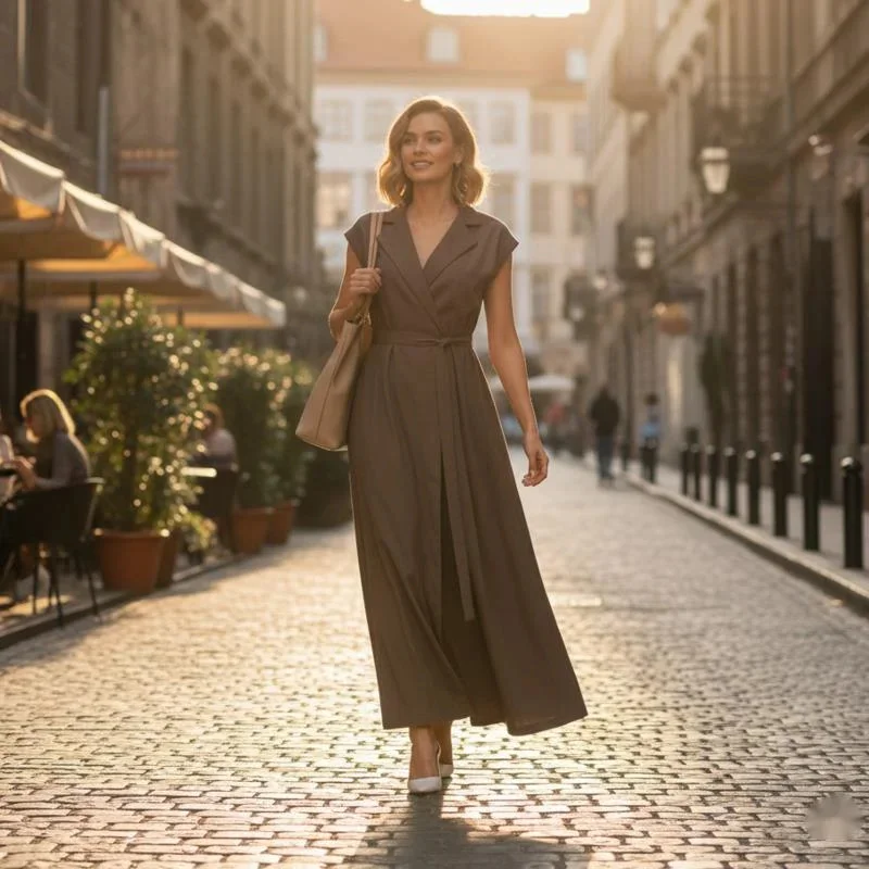 

Summer Women's Casual Dress 100% Cotton Sleeveless Lapel Tie Waist Split Linen Shirt Dress For Daily Office Vacation Party Wear