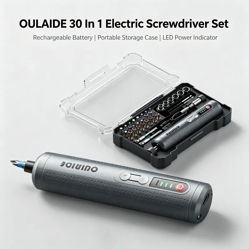 OULAIDE 30 in 1 Electric Screwdriver Set Rechargeable Power Screwdrivers Automatic Sturdy Household Repair Tools with LED Light