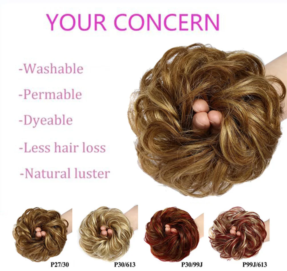 100% Human Hair Messy Bun Small Scrunchies Updos Donut Chignon Ponytail Hair Extensions Bun Hair Pieces for Women