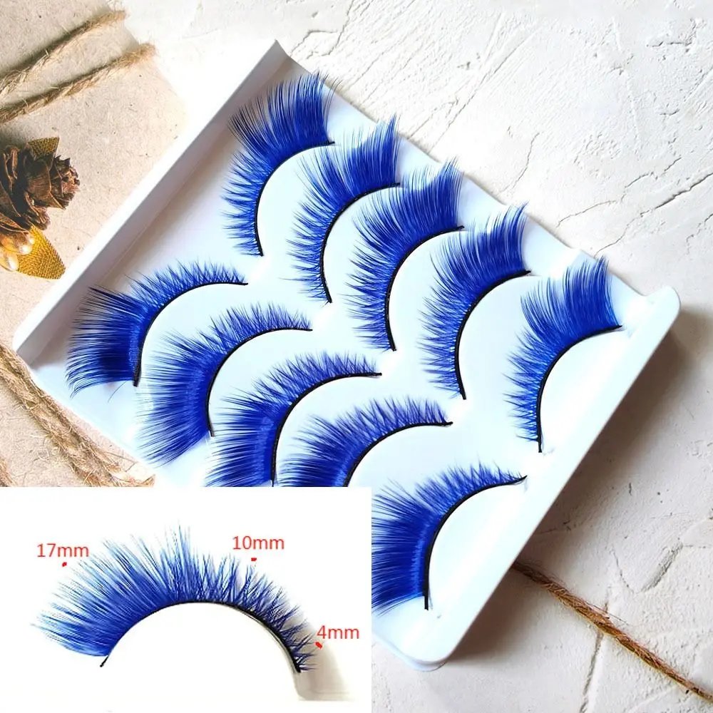 5Pairs Groen Blauw Dramatische Look Gekleurde Wimpers Maskerade Cosplay Party Vos Cat Eye Wimpers Zachte Pluizige Wimper Extension