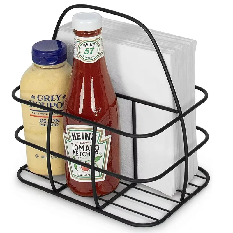 Steel Tabletop Seasoning Organizer Holds Up to 6 Condiment Bottles Indoor & Outdoor Sauce Holder