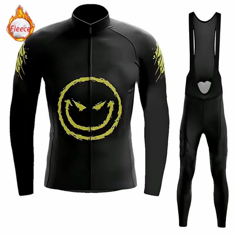 2025 Men Long Sleeve Winter Thermal Fleece  Racing Bike Cycling Suit MTB Bicycle Bib Pants Cycling Jersey Set Cycling Clothing