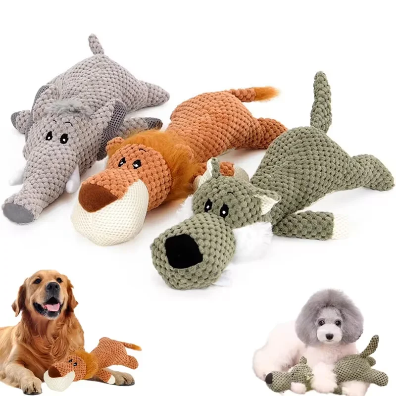 Large Dog Toy Bite-Resistant Sound Plush Toy Lion Wolf Elephant Cartoon Pet Toy Squeaky Dog Toy For Small & Medium Dogs