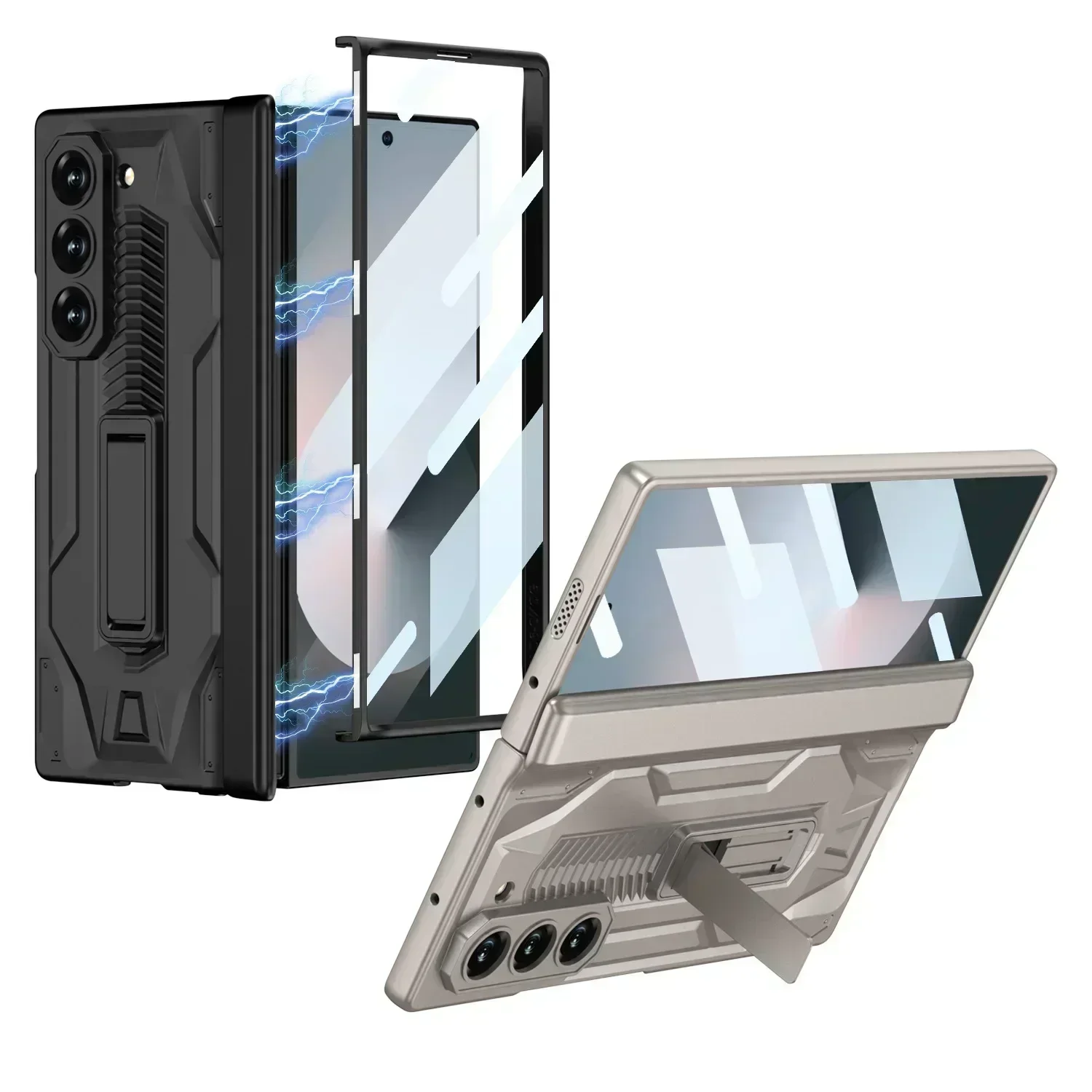 

Cases For Samsung Galaxy Z Fold 6 5 Mobile Phone Case Battle Armor Bracket Hinge All-inclusive Anti-drop ZFold6 Protective Cover