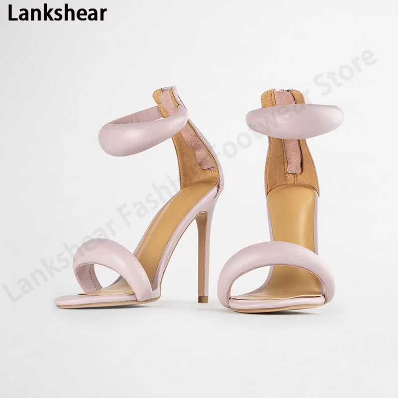 

Sexy High-Heeled Sandals Shoes Back Bag Zipper Thin Heel Bubble Ring One Word with Large Size Sandals Runway Dress Party Shoes