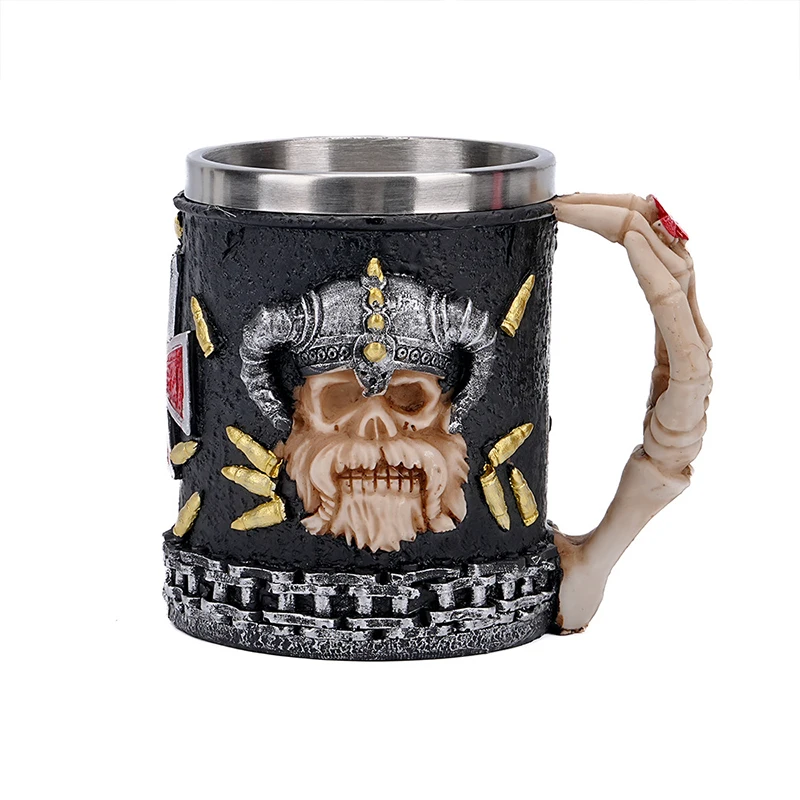 Medieval Viking Retro 3D Sword Skull Beer Mug With Stainless Steel Insert Resin Big Capacity Coffee Cups Men's Halloween Gift