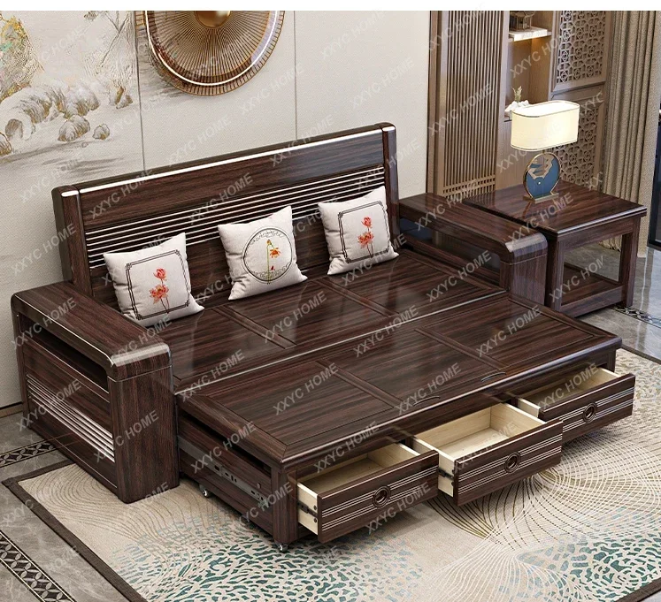 

Push-Pull Sofa Bed Living Room Solid Wood Sofa Drawer Storage Furniture