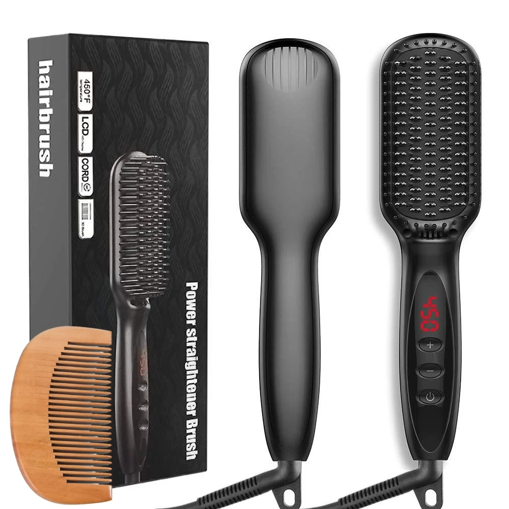 Hot Air Comb Straightener,Men's Beard Straightener, Women's Hair Straightener,3 in 1 Ionic Enhanced Straightening Brush