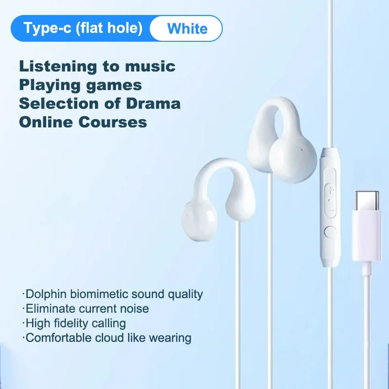 1PC Wired Air Conduction Type-C 3.5mm Earphone Earclip With Microphone Mic Headphones Earring Sports Headset For Running Yoga