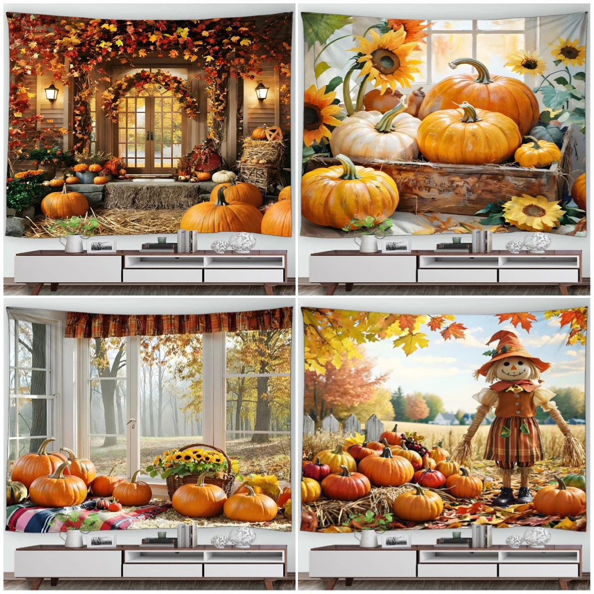 

Autumn Pumpkins Tapestry Harvest Season Farmland Fall Scenery Bedroom Living Room Wall Hanging Decor Home Decorations Tapestry