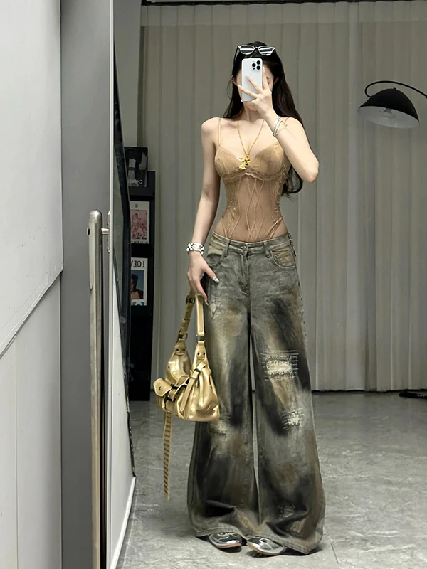 セクシーなアメリカンレトロ、甘辛ミックスガール、タイトなストラップ付きワンピース、夏デザイン、スリムトップス、女性用ハイウエストロング丈...