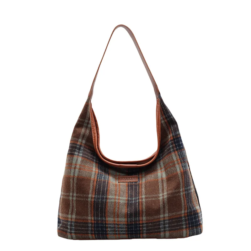

Tote Bag for Women Plaid Fabric Shoulder Handbag with Large Capacity and Crossbody Strap for Casual Daily Use