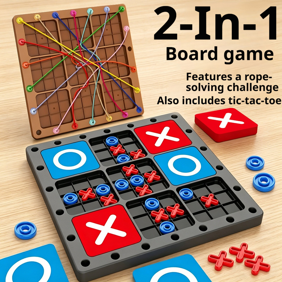  2026 New Rope Challenge XO Well Chess Nine Palace Grid Two in One Chessboard Training Logic Thinking Puzzle Toy Birthday Gifts 