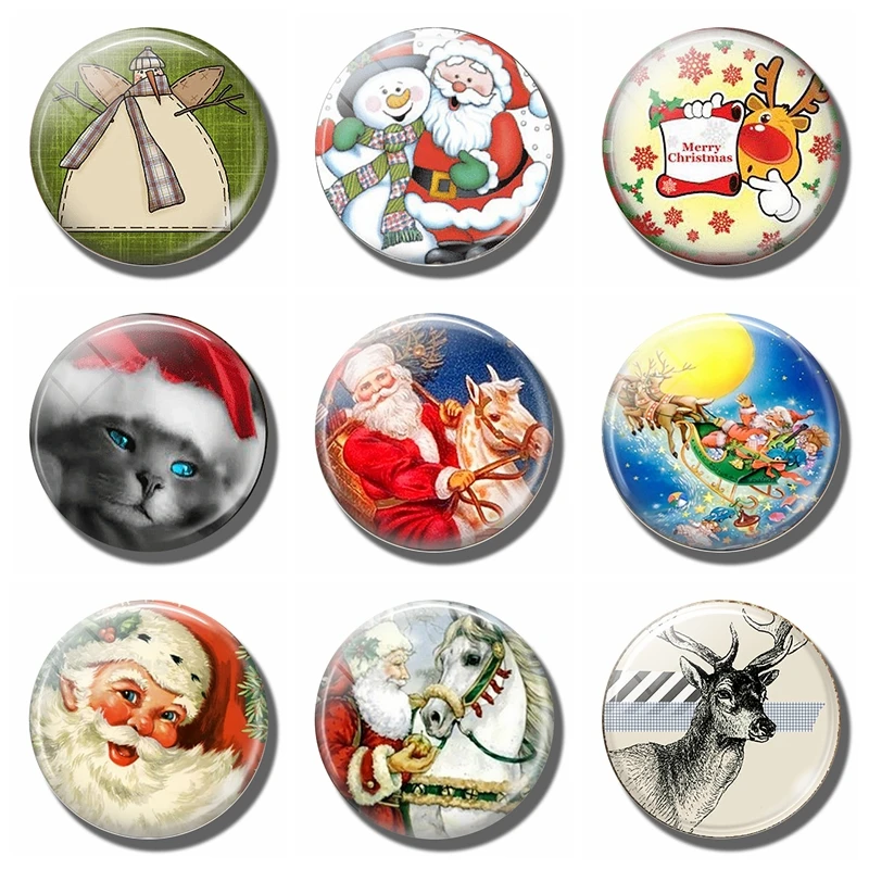 Merry Christmas Fridge Magnet Glass Cabochon Note Holder Home Decor Fridge Stickers Decoration Kitchen Souvenirs Gift Santa