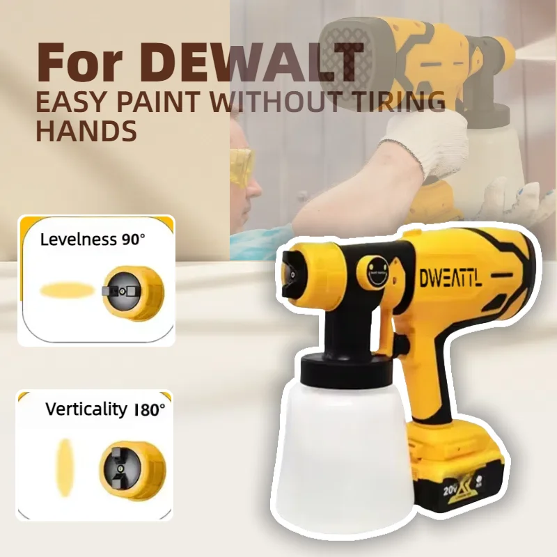 For Dewalt Cordless Electric Spray Gun Portable Paint Sprayer High Power Auto Furniture Coating Airbrush 800ML