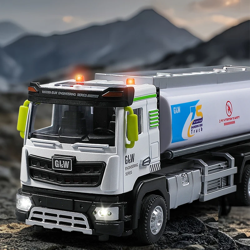 1:40 도시 오일 탱크 트럭 가솔린 자동차 소리와 빛 모델 운송 차량 합금 + 플라스틱 다이 캐스트 장난감 어린이 컬렉션 선물