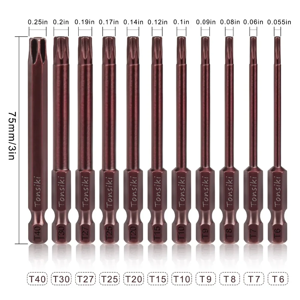 11pcs Torx Head Drill Bit 75mm S2 Steel Torx Screwdriver Bits Magnetic Tip Security Screwdriver Bit with Hole