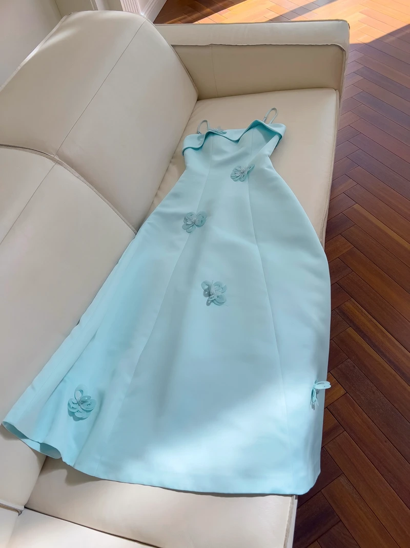 

Ele Blue Sequin Flower Bridesmaid Dr High Waist A-Line Skirt Zipper Closure Sweet Sle Par Dr Evening Gown