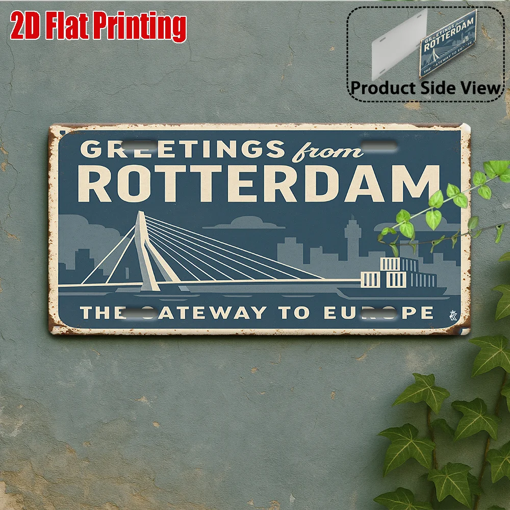Panneau métallique vintage 2D plat, 1 pièce, plaque extérieure et décoration murale 15x30cm, panneau en aluminium avec paysage de l'ancienne pont de Maastricht, idéal