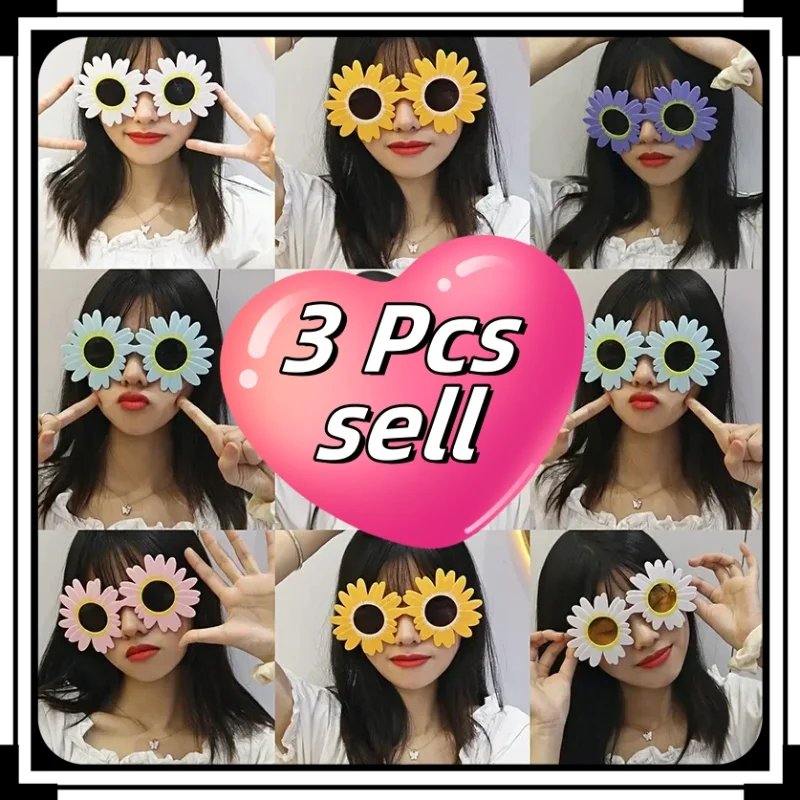 3PCS Sun Flower Daisy Sunglasses Funny Glasses Gathering Picnic Photograph Sunglasses Creative Decorative Glasses Fast