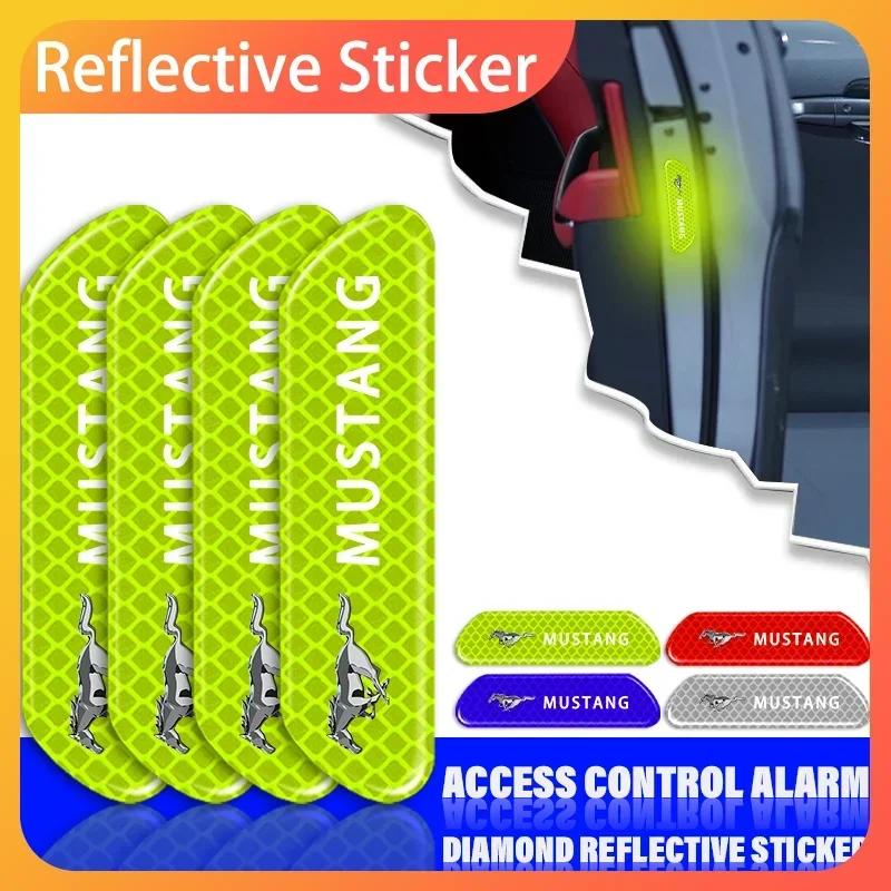 

4PCS Reflective Car Door Sticker Safety Opening WarningFor Ford Mustang SHELBY GT 500 350 Convertible V Mach e