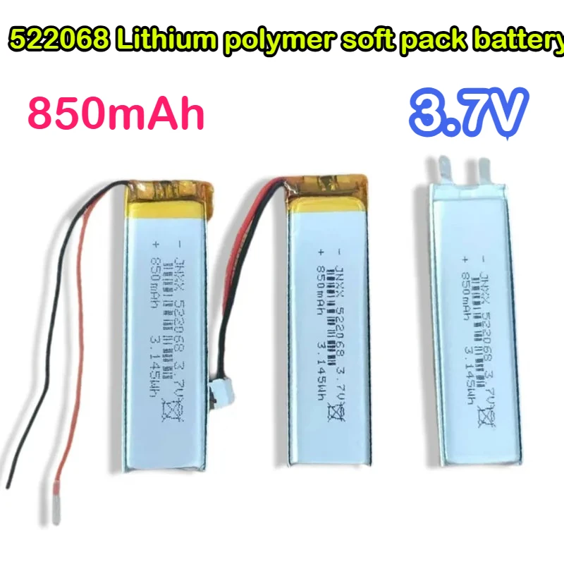 

522068 Rechargeable Lithium Polymer Soft Pack Battery 3.7V 850mAh 1-10 Pieces for Small Fan Digital LED Light MP3 MP4