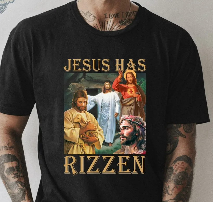 Vintage Jesus Has Rizzen Shirt God Christian T-Shirt Short Sleeve S-5Xl