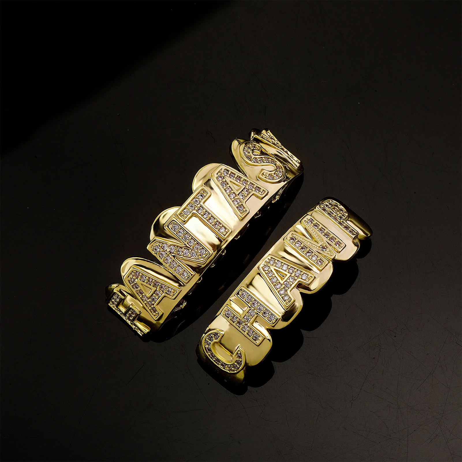 Hip Hop Teeth Grillz Letter Rhinestones Silver 18K Gold Plated Tooth Rapper Jewelry Iced Out Grills For Men Women