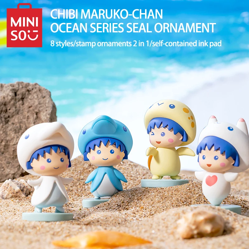 MINISO Blind Box Chibi Maruko-chan Ocean Series Seal Decoration Kawaii Room  Children's Toys Birthday Gift Anime