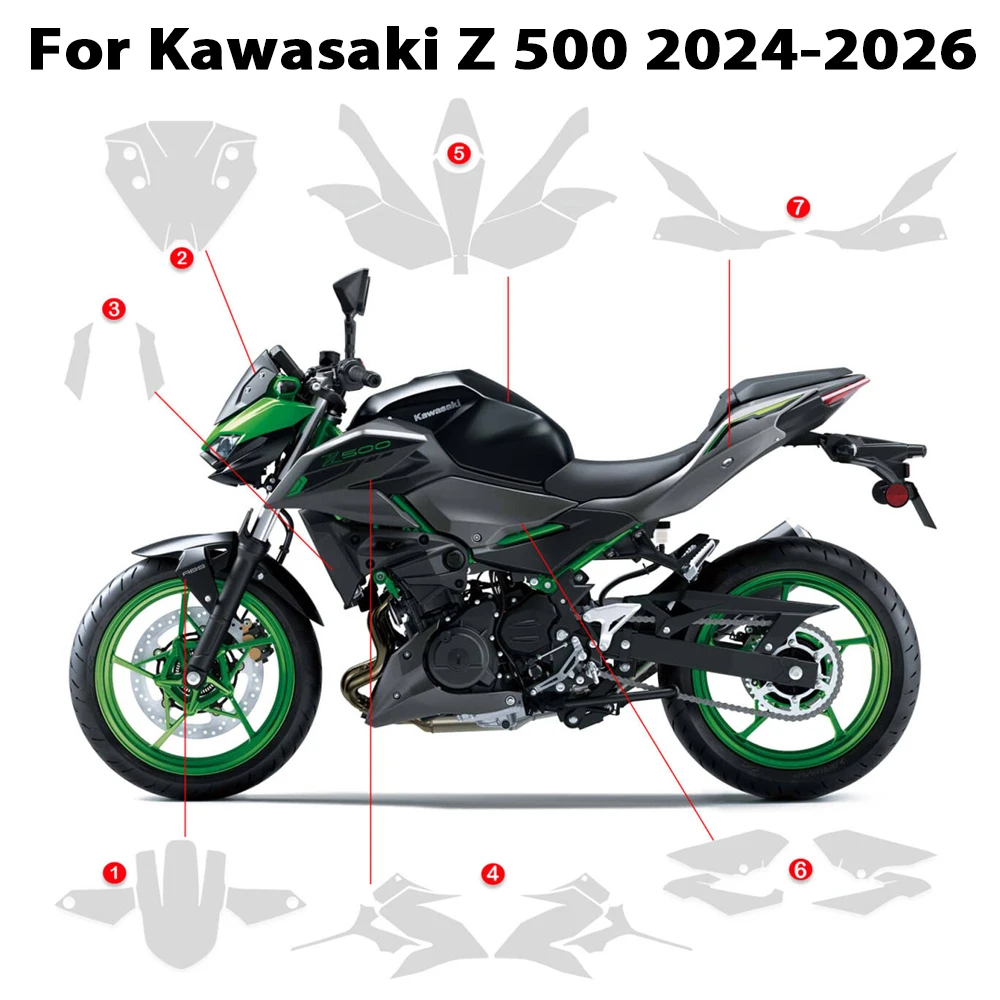 

PPF мотоцикл для Kawasaki Z500 2024-2026, защитная пленка для краски из ТПУ, подходит для топливного бака Z500, защита от царапин, обтекатель