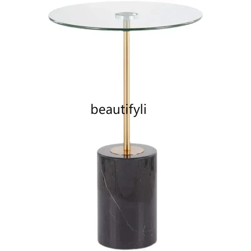 

35FG26Nordic Mild Luxury Marble Sofa Side Table Living Room Sofa round Glass Corner Table