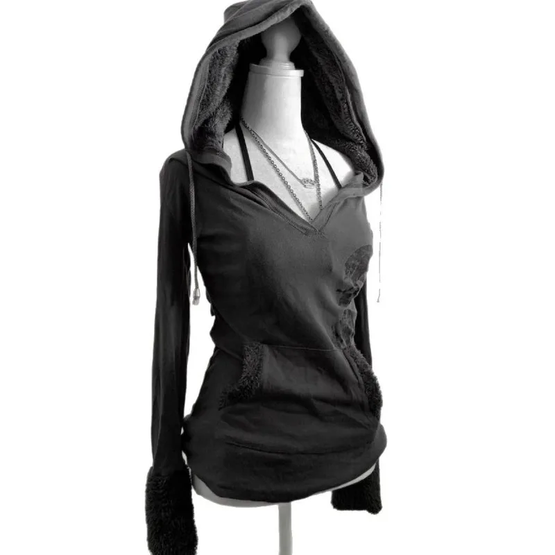 

Новинка 2026 года, уличная одежда в стиле ретро, пуловер, толстовка с капюшоном, женская одежда Y2K, тонкий свитшот в стиле Харадзюку, осень-зима, готические сексуальные топы