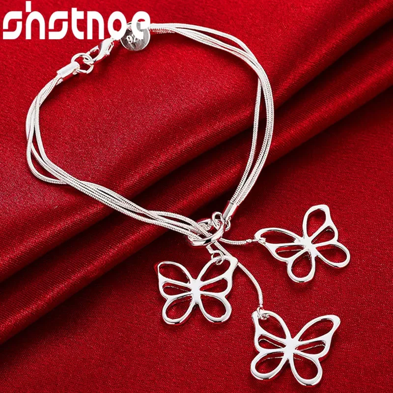 

SHSTONE 925 Sterling Silver Hollow Three Butterflies Bracelet For Women Hand Chain Party Wedding Gift Fashion Bracelets Jewelry