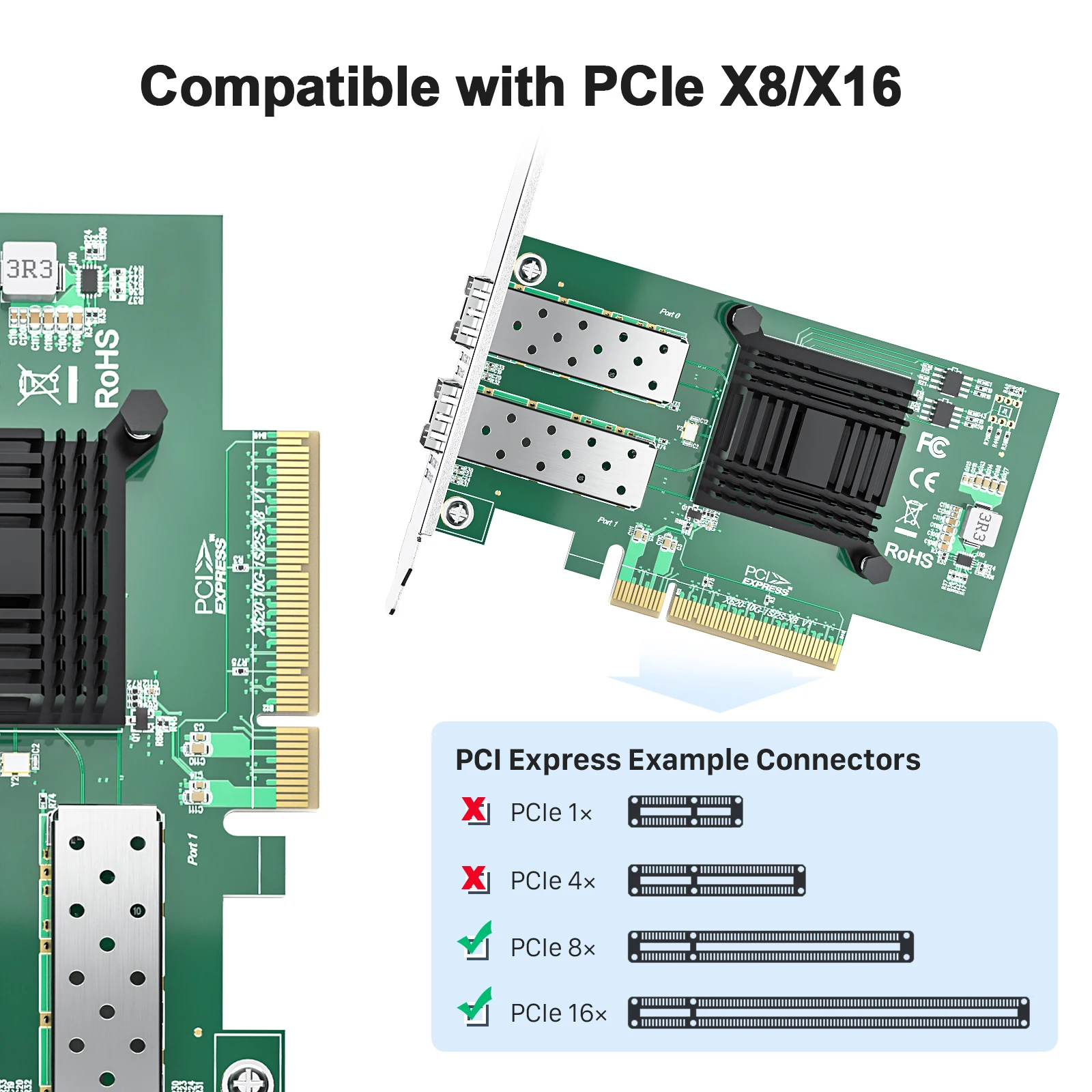 Сетевая карта PCI-E NIC 10 Гбит, двойной порт SFP+, адаптер PCI Express Ethernet LAN, поддержка сервера Windows, сравните с Intel X520-DA2