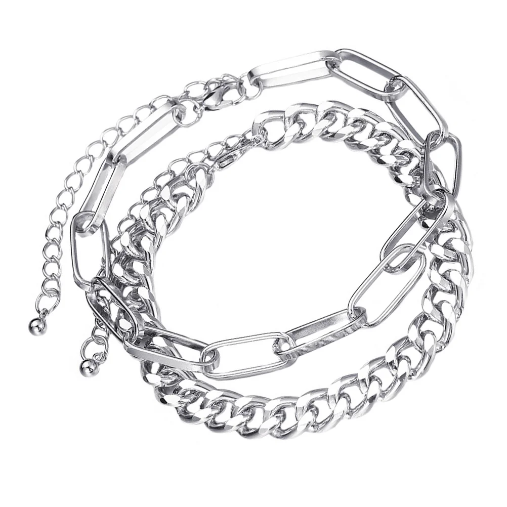  2 Set Anklet Bracelet Foot Chain Jewelry Personality Chains for Women Zinc Alloy