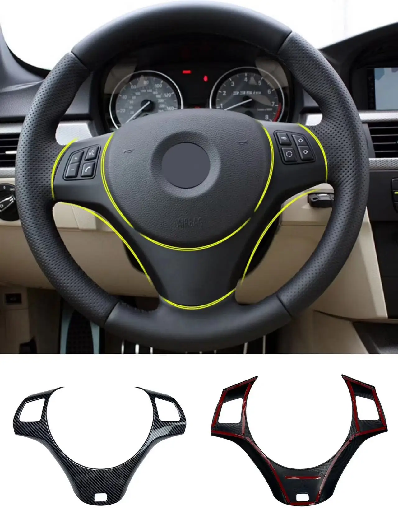 عجلة توجيه سيارة زر الديكور الإطار الكسوة لسيارات BMW 3 سلسلة E90 E91 E92 E93 2005-2012 الملحقات الداخلية ﻿