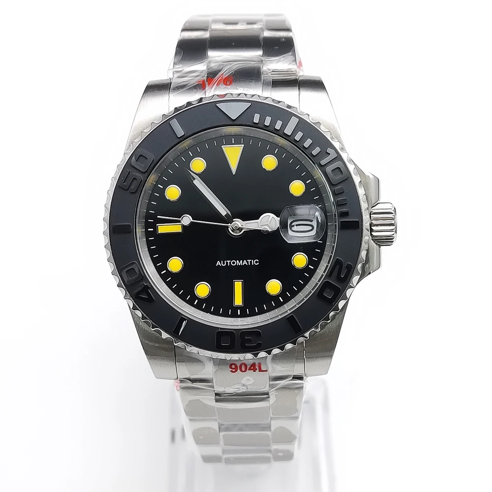 40MM No Logo Automatic Men\'s Watch Waterproof Solid Case Ceramic Bezel 8215 Men\'s Watch  Strap