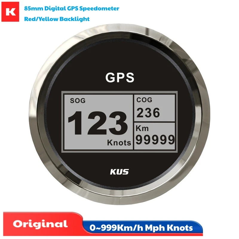 

KUS 85mm Digital GPS Speedometers Sog 0-999Km/H Mph Knots Show Speed Gauges Cog 0-360 Trip Meters Red Backlight for Car Boat