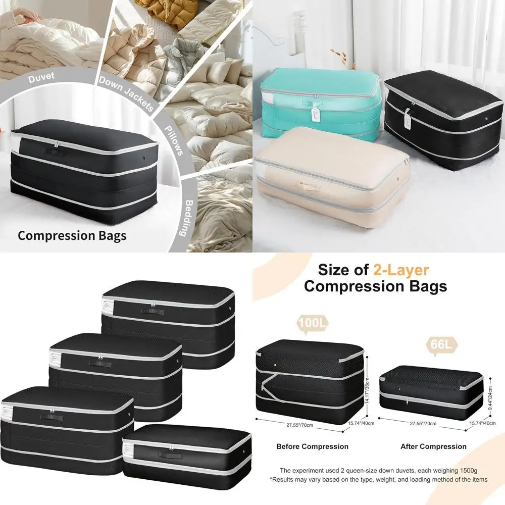 

Large Capacity Bedding Storage Bags, 4-Pack, Space Saving Compression Organizer, Washable for Comforters, Blankets, Duvets, Pill