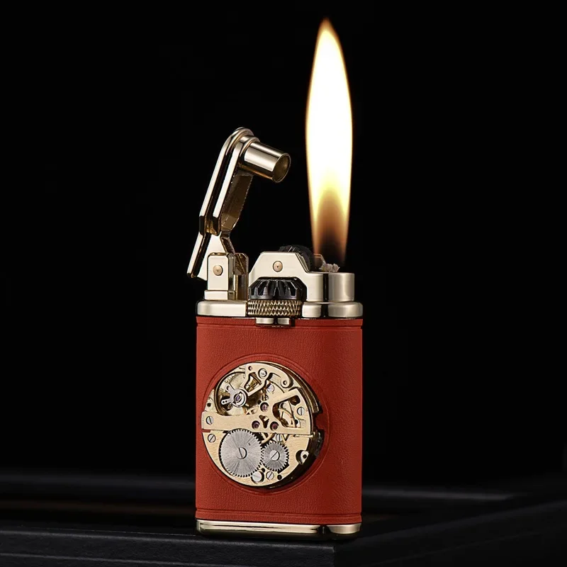 

CHIEF Machinery Leather Kerosene Lighter Gear Linkage Grinding Wheel Ignition Creative Table Core Lighters Gadget For Men's Gift