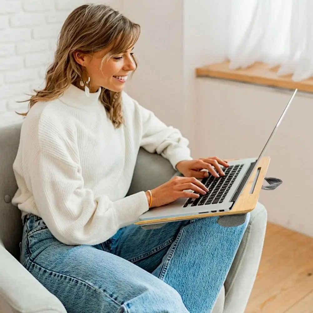 Escritorio para computadora portátil con soporte para la rodilla Escritorio multifuncional para computadora portátil con cojín para la muñeca Ranura para tableta para adultos Estudiantes para mayor comodidad