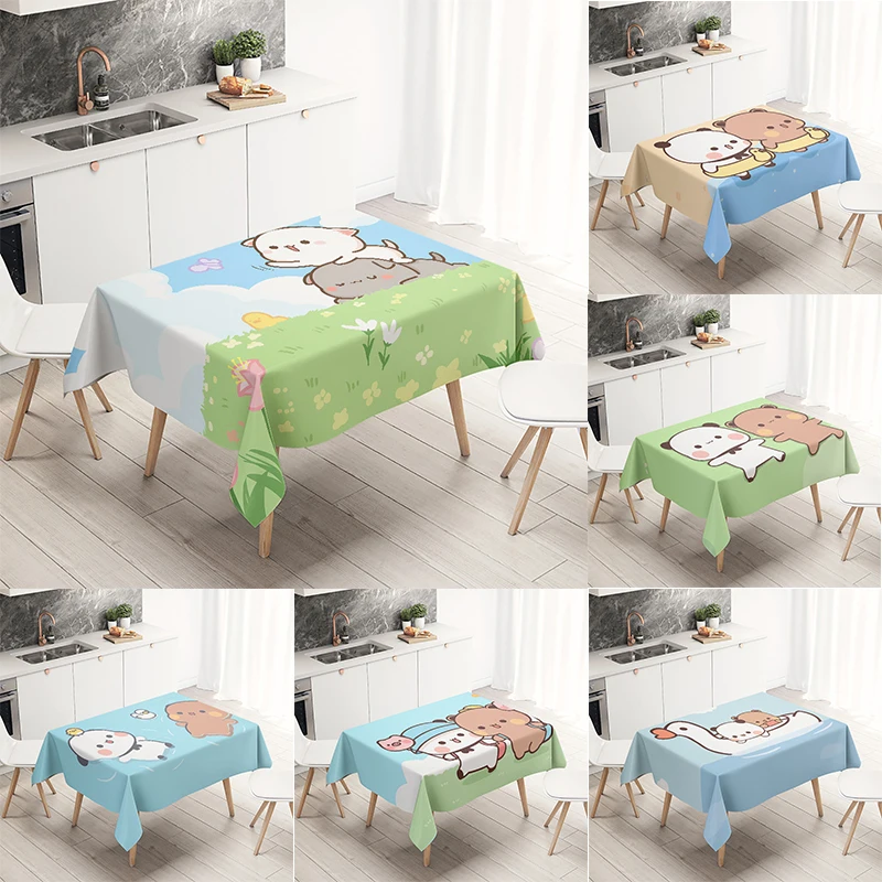 Cute happy bear Bubu Dudu printed tablecloth banquet dining table home decoration desk decoration anti-fouling and waterproof