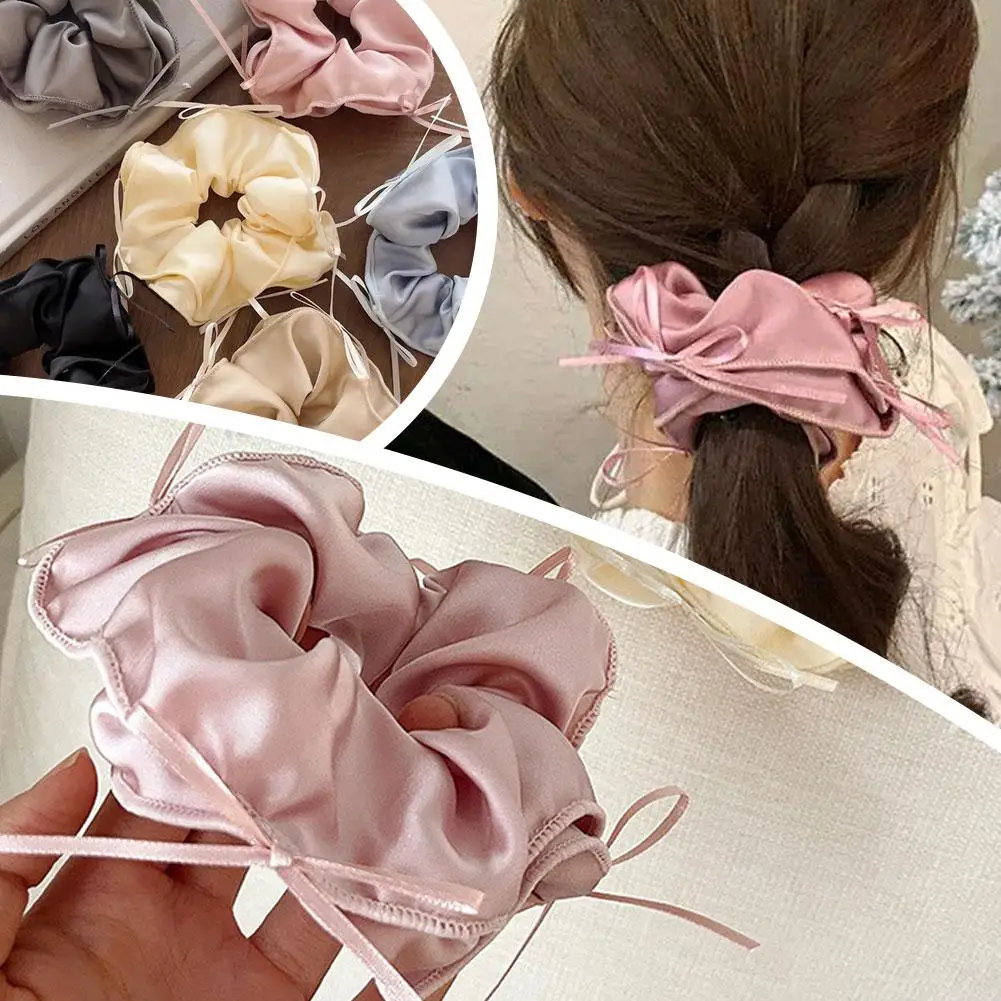 Ballet Style Ribbon Bow Hair Tie Damski Satin Large String Head Size Headwear Band Akcesoria Scrunchie Hair New Bal K7G5