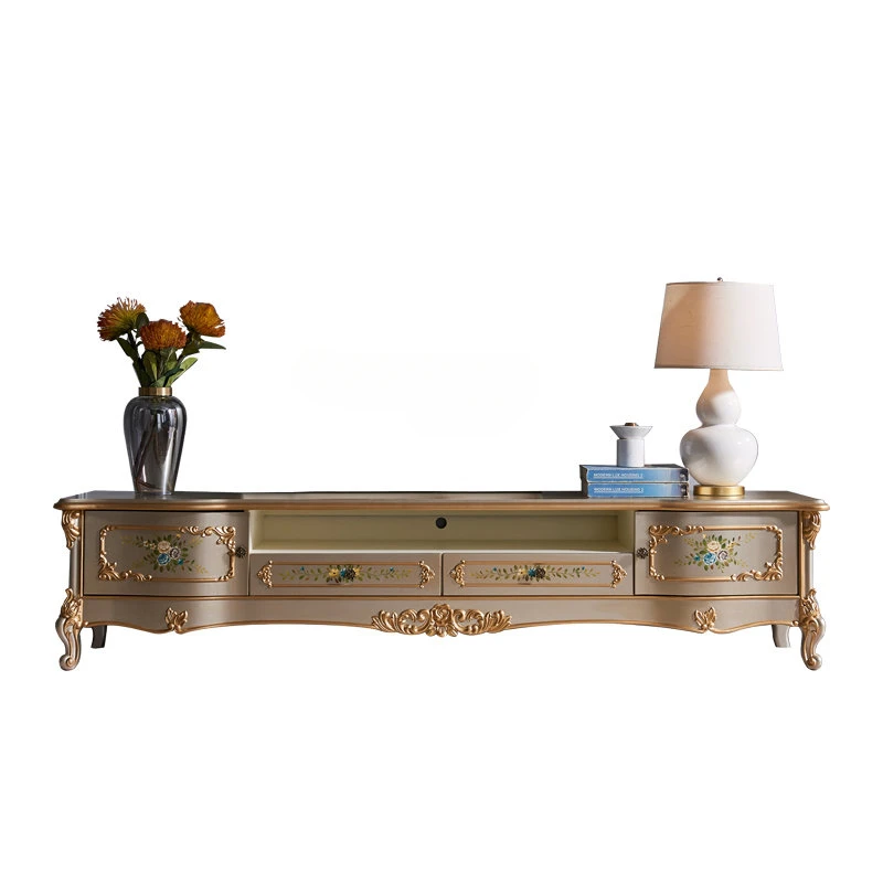 

Simple European TV Cabinet Solid Wood Painted Living Room High-End French Carved Floor Cabinet drawer furniture