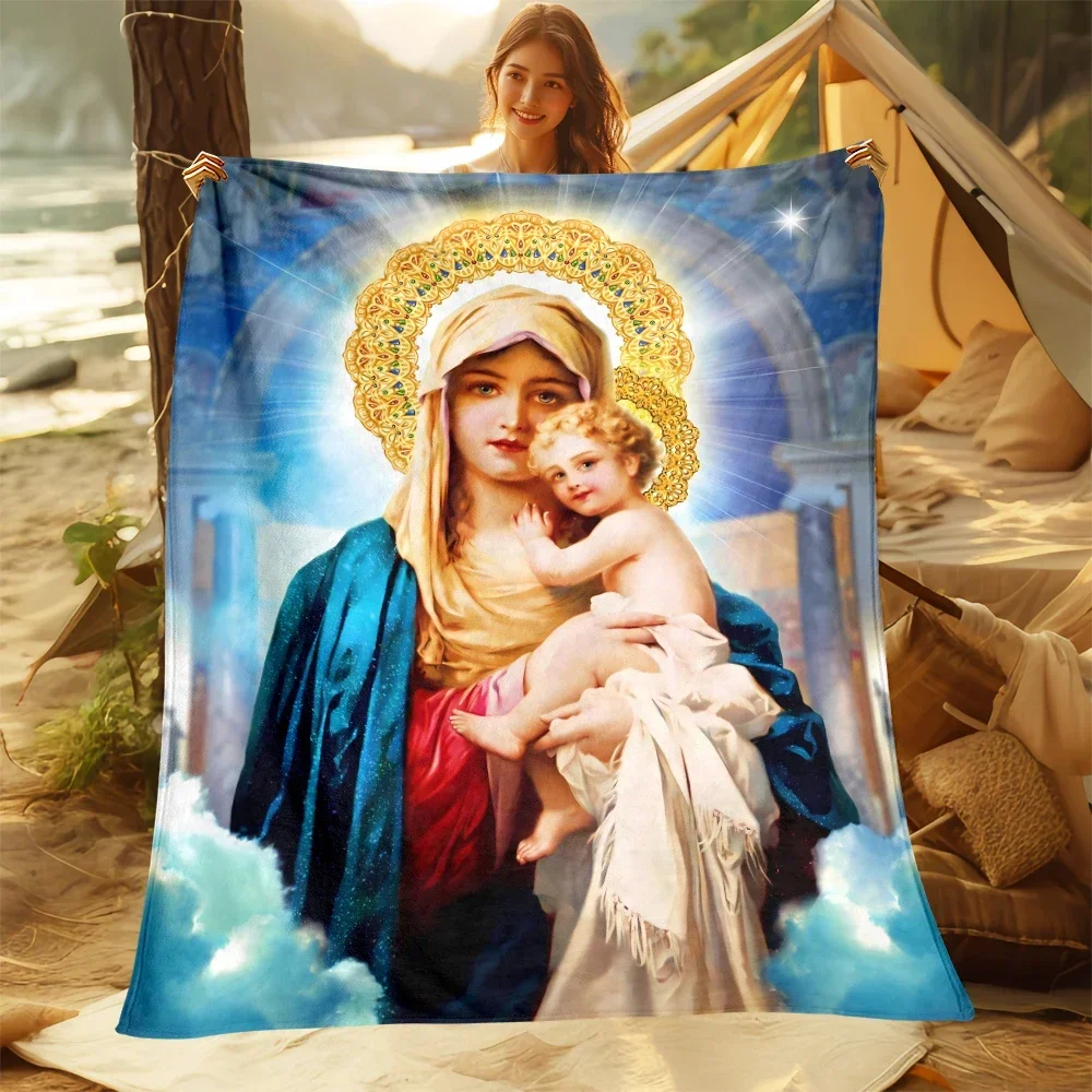 

Jesus Virgin Mary Soft Lightweight Flannel Throw Blanket for Sofa Bed Travel Camping Living Room Office Couch Chair Home
