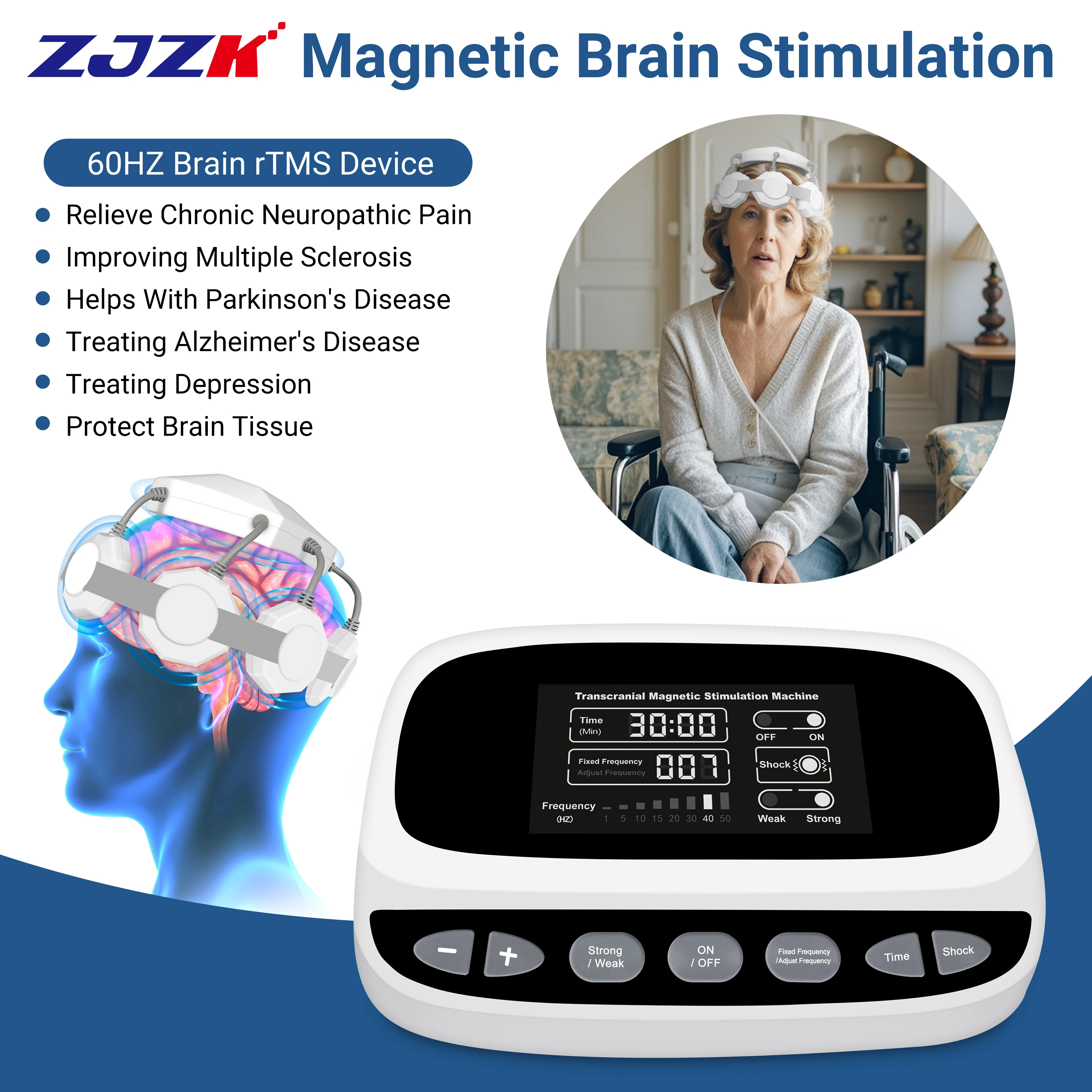 ZJZK Magnetic Brain Stimulation TMS And Anxiety Pain Chronic Pain Obsessive-Compulsive Disorder (OCD) Stroke Rehabilitation