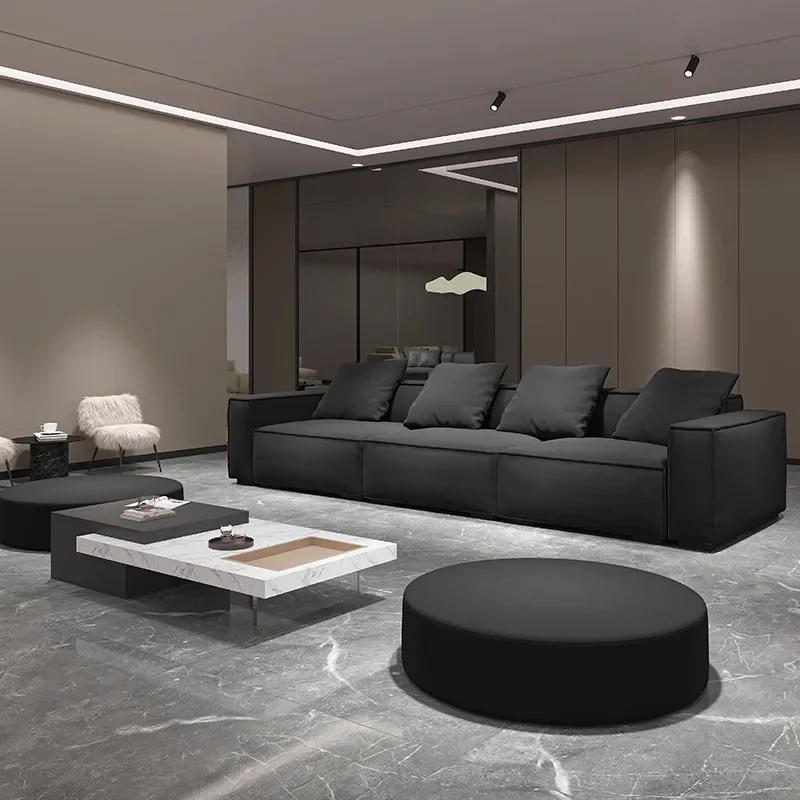 Italian minimalist small apartment living room straight row module matte cloth tofu block fabric sofa