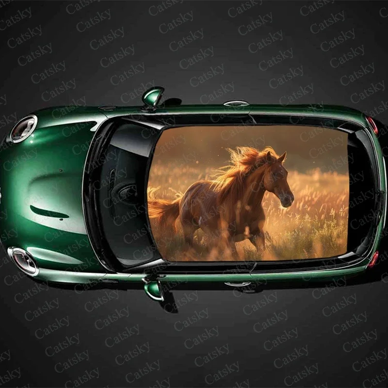 Horse Runing Wildlife Car Roof Sticker Wrap Racing SUV Accessories Packaging Painted PVC Custom Car Graphic Decal