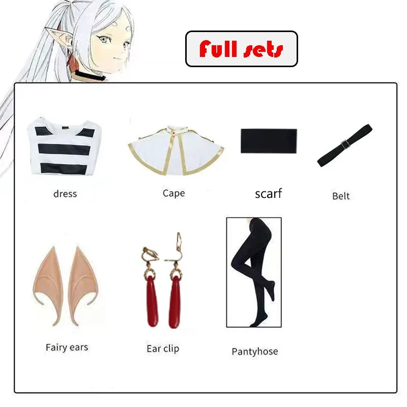 

Beyond Journey End Аниме At The Funeral Magician Frieren Косплей Костюм Платье Парик Костюм на Хэллоуин; 3'v, 6.h; 8'